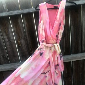 Coral side silt floral dress